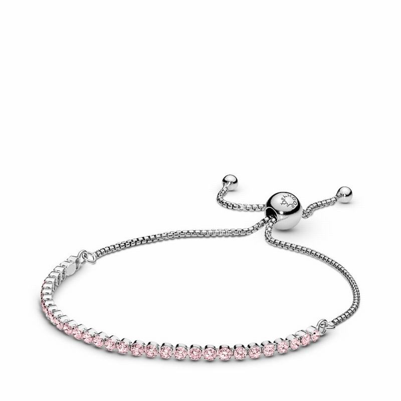 Pandora Pink Sparkling Strand Bracelet - Sterling Silver/Silicone/Pink/Cubic Zirconia - Canada | ZR2